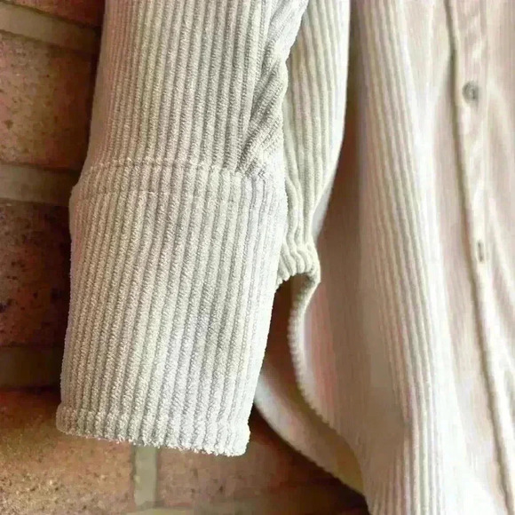 Amazon cozy fall long sleeve cream corduroy button front shacket L - Picture 3 of 6
